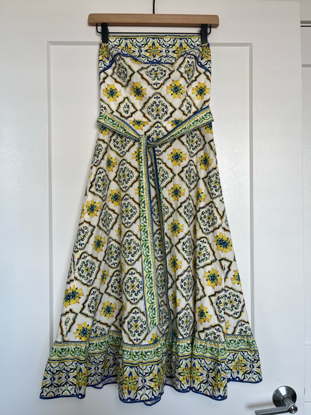 Antonio Melani Strapless Tile Print Midi Dress Belted Mediterranean dress Size 0